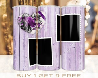 20 oz Skinny Photo Frame Tumbler Wrap Love Faux Wood Purple Design Straight and Warped Seamless Design PNG Digital Download