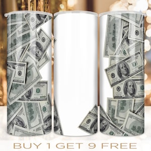 Add Your Own Name 20 oz Skinny Tumbler Wrap Dollar Money Design Sublimation PNG Digital Download
