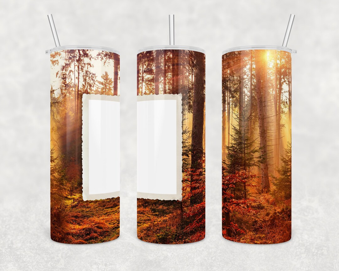 20 Oz Skinny Photo Frame Tumbler Wrap Fall Forest Design Etsy
