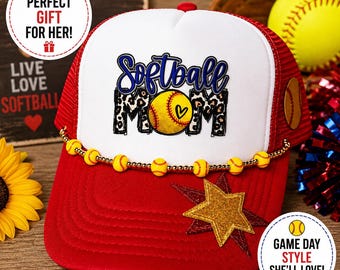 Softball Mom Trucker Hat | Game Day Hat for Women | Sports Mom Foam Mesh Cap | Leopard Print Softball Boutique Hat | Tailgate Team Spirit