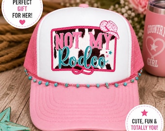 Nicht mein Rodeo Trucker Hat | Lustiger Westernhut für Frauen | Pink Cowgirl Schaumstoff Netzmütze | Country-Konzertboutique-Hut | Rodeo Girl Hut