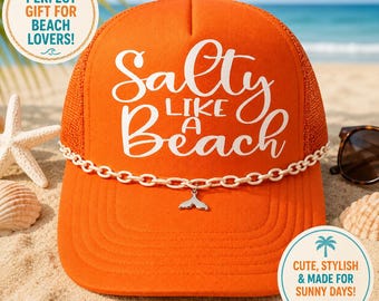 Salty Like a Beach Trucker Hat | Funny Beach Hat for Women | Summer Vacation Foam Mesh Cap | Coastal Boutique Hat | Pool Beachwear Accessory