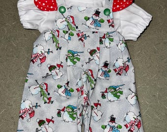 16” Cabbage Patch Kids Snowman Overalls Outfit Bows CPK Doll Clothes Only