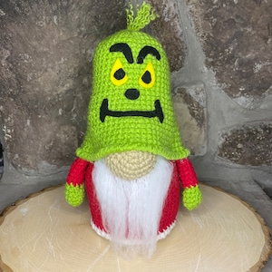 10” Crochet Gnome Christmas Grouch Grinch Decor Handmade