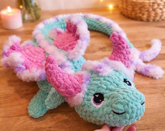 120-130 cm Giant Crochet Dragon Plush, Handmade Amigurumi Toy, Glittery Wool, Custom Colors Available