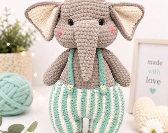 Handmade Glitter Yarn Elephant Amigurumi Doll (45cm) – Cuddly Crochet Toy
