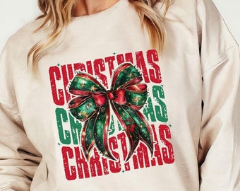 Coquette Christmas Bow Sweatshirt: Retro Xmas 2026