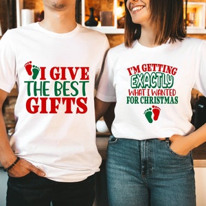 Christmas Pregnancy T-shirt, Pregnancy Announcement Shirt, Funny Pregnancy Shirt, Xmas Baby Shirt, Matching Christmas Shirt, Couple T-shirts