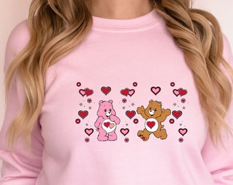 Valentine Cute Bears Sweatshirt, Love A lot And Tenderheart Bears Hoodies, 80's Clothing, Cartoon Characters Sweater, Valentine Day Sweaters