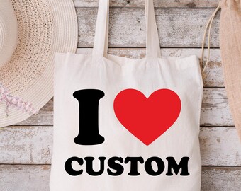 I Love Bag, Personalized I Love Tote-Bag, I Heart Custom Tote, Custom Text Shoulder Bag, Valentines Day Gift bag, Baby Tote, 90s Style Tote