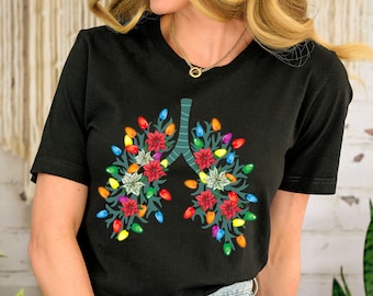 Christmas Lung Lights T-Shirt: Funny Respiratory Therapist Gift