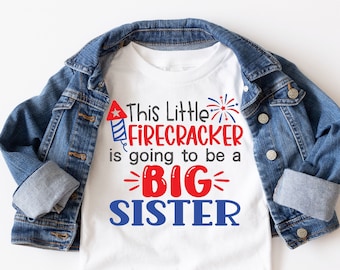 Firecracker Big Sister T-Shirt: 4th Of July Pregnancy Reveal
