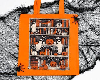 Ghost Reading Book Tote Bag: Halloween Bookish Gift