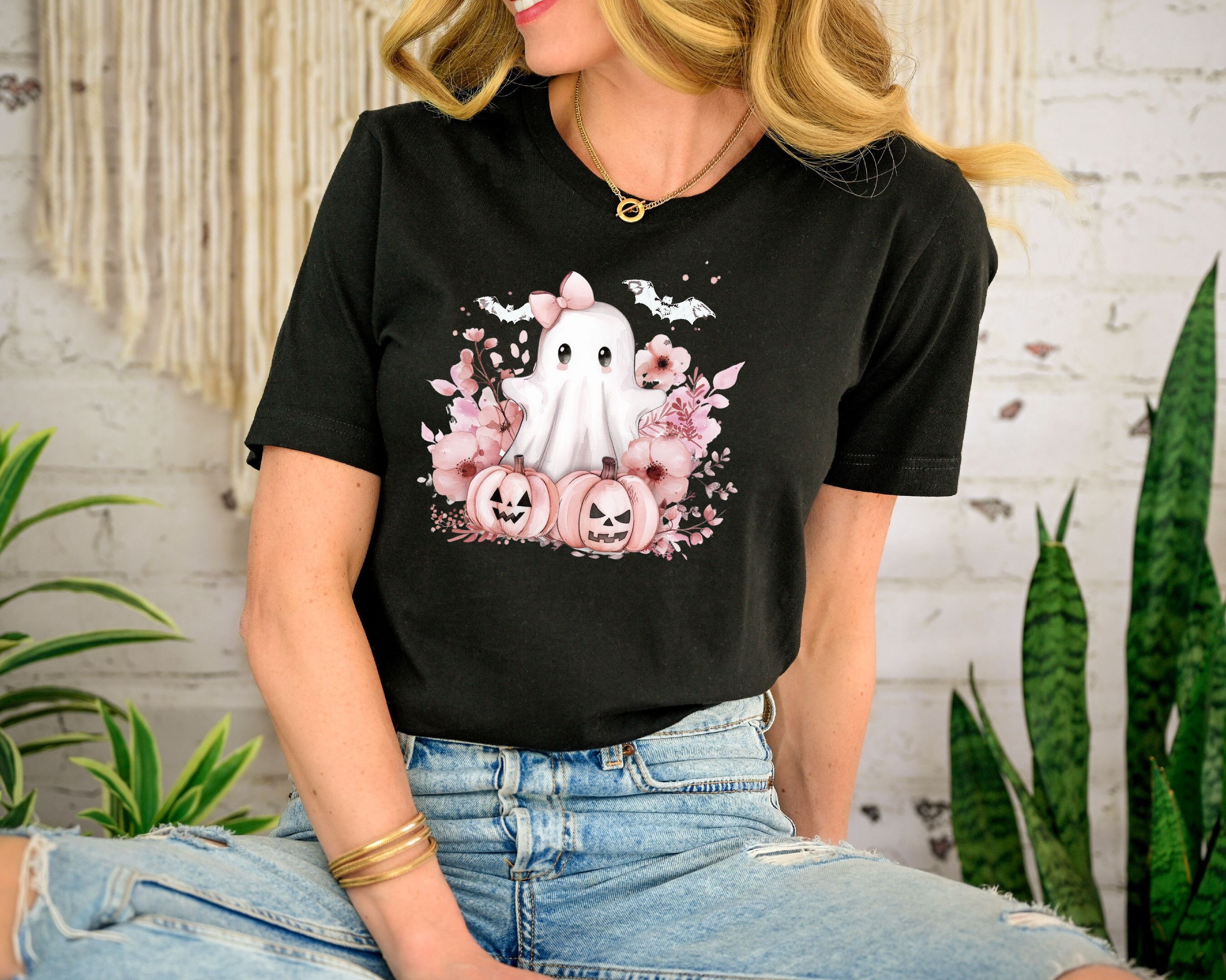 Women's Cute Ghost Valentine's Day T-Shirt – Love Heart Graphic Tee, Loose Fit, Casual Top - View #4