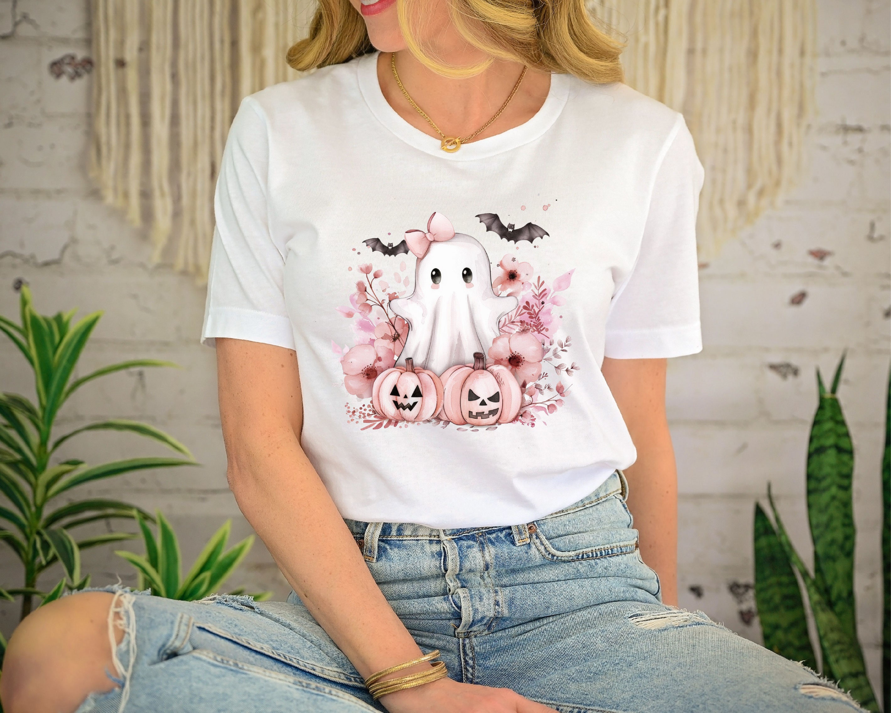 Women's Cute Ghost Valentine's Day T-Shirt – Love Heart Graphic Tee, Loose Fit, Casual Top - View #8