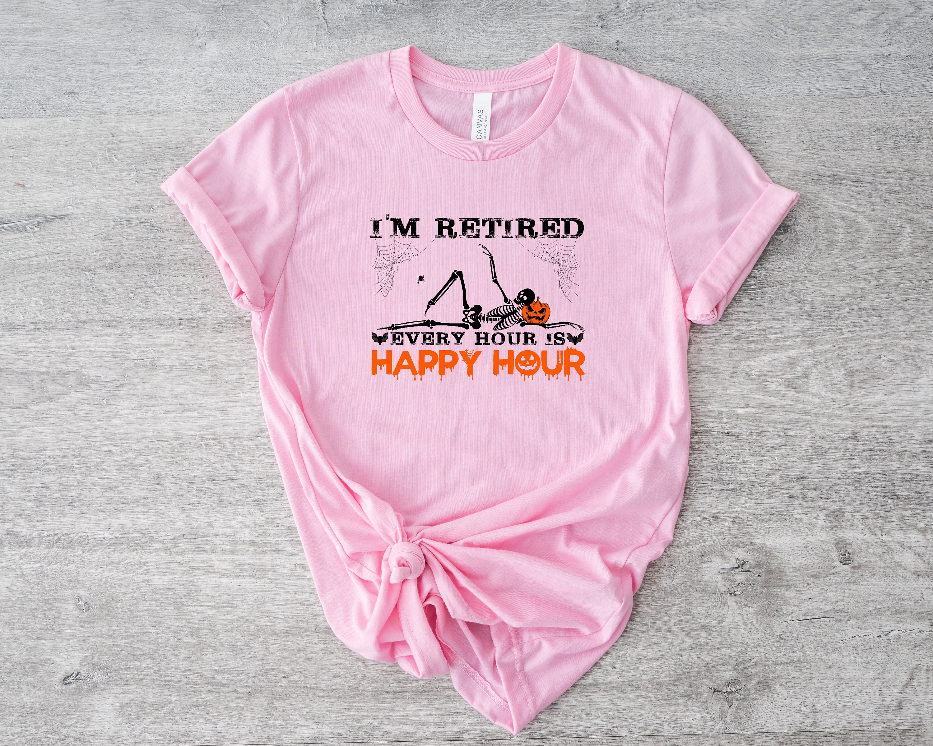 Discover I'm Retired Every Hour Is Happy Hour Funny Skeleton Shirt, Halloween Grandpa Shirt, Retired Grandma Halloween Shirt, Retirement Party Tshirt