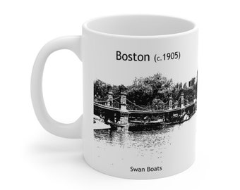 Boston (c. 1905) 11 oz Ceramic Mug with Pictures of Faneuil Hall, Old North Church and the Swan Boats in the Public Garden