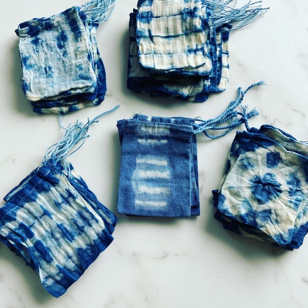 Indigo Dyed Gift Bags, 3 x 4 Muslin Cotton Drawstring Gift Bag