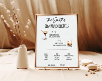 Letrero editable para barra de bodas, letrero editable, letrero para cóctel, espresso martini, letrero exclusivo para cóctel, personalizado en Corjl, 8,5" x 11" WS001