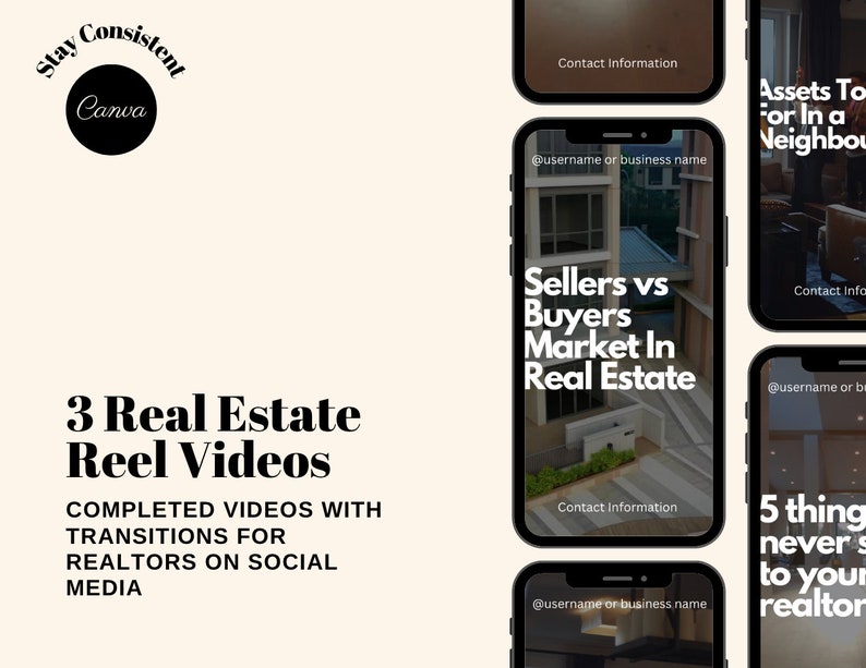 3 Realtor Instagram Reels Real Estate Reel & Tiktok Videos Neutral Instagram Video Ready Realtor