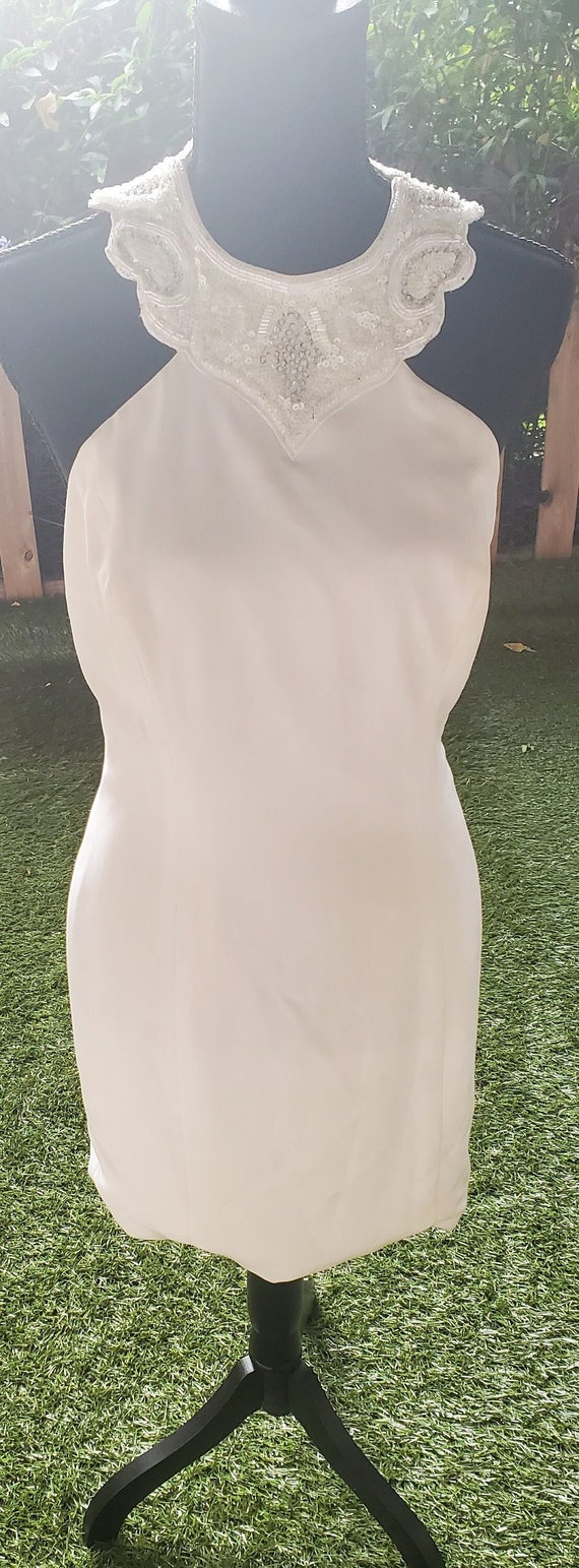 Amazing Cocktail Halter Dress with Beaded Neckline