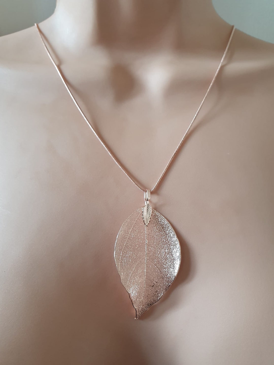 Long Rose Gold Leaf Necklace Delicate Unique Real Leaf Etsy