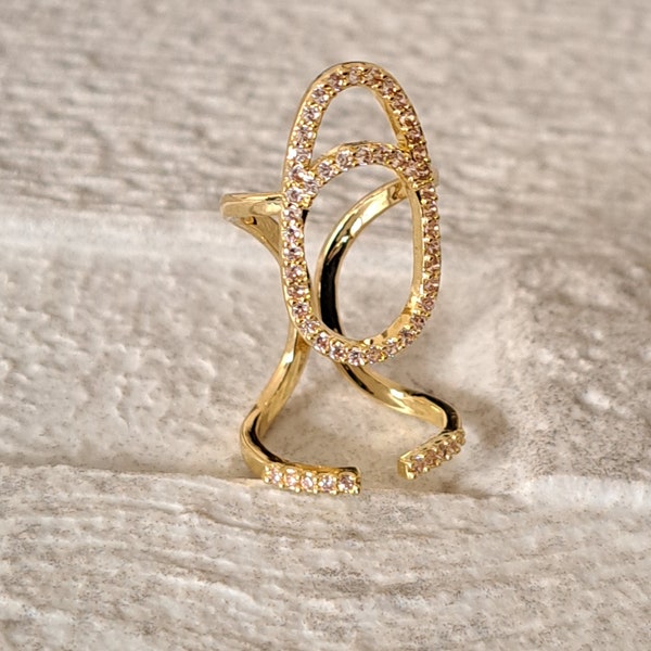 Gold crystal raindrop hollow finger ring, Swarovski crystal gold clear coloured fingertip ring, open nail finger cover ring