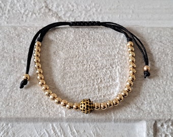 Gold crystal thin ball beaded bracelet, adjustable gold Swarovski crystal bead ball charm bracelet, gold crystal beaded string bracelet