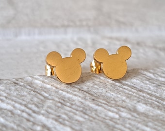 Small gold mickey mouse earrings, solid gold mickey mouse stud earrings, gold animation stud earrings, small mickey cartoon gold earrings