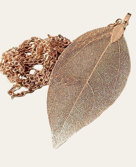 Long Rose Gold Leaf Necklace Delicate Unique Real Leaf Etsy