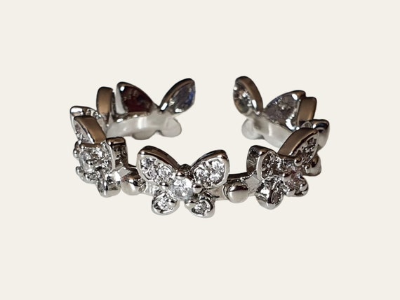 Bague papillon argentee en cristal de Swarovski bague ouverte papillon argentee en cristal de Swarovski bague papillon argentee en cristal liee reglable bague papillon Etsy France