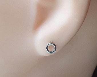 Mini silver hollow circle stud earrings, 925 sterling silver round studs, tiny circle stud earrings