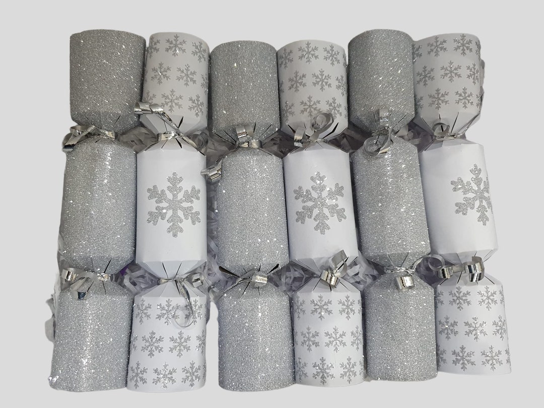 Bijoux de Noël luxe 6 crackers, bijoux en argent crackers de Noël