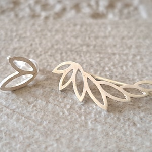 Silver leaf climber and stud earrings, ear cuff climber stud earrings, left ear climber and stud silver earrings, delicate climber studs