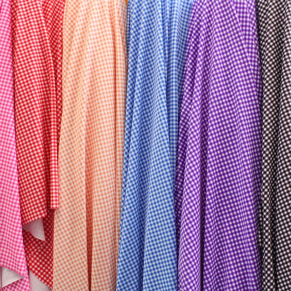 Gingham Spandex || Pink Red Orange Blue Purple Gray Black || Sold by the Yard, 58"/60" Wide, 4 Way Stretch Fabric, Ships Worldwide