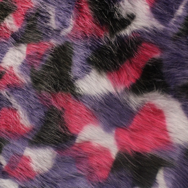 Abstract Patchwork Faux Feathered Fur || Lavender, Purple, Pink, Black || Sold by the Yard, 58"/60" Wide, Ships Worldwide