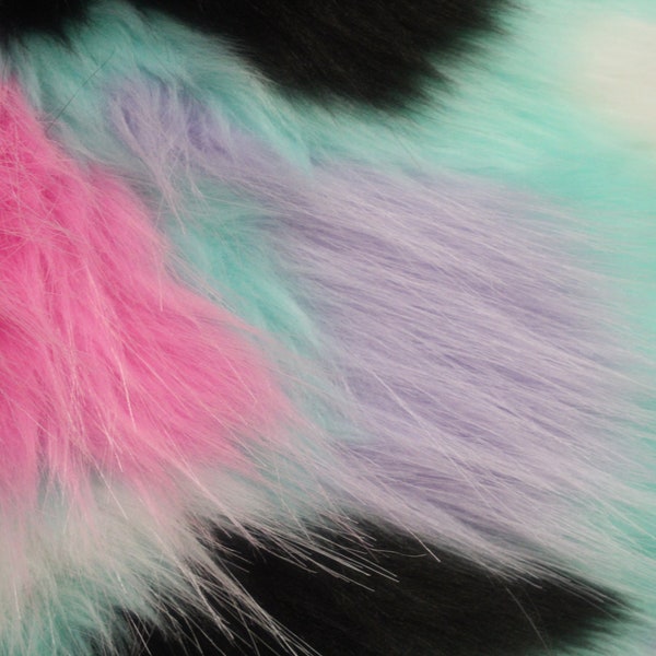 Abstract Patchwork Faux Feathered Fur || Pastel Patchwork| Pink, Mint, Yellow, Lilac, || Sold by the Yard, 58"/60" Wide, Ships Worldwide