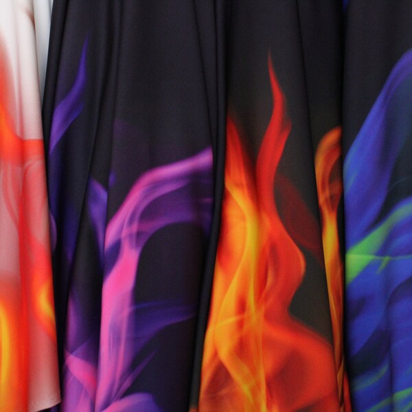 Flame Print || Red, Orange, Blue, Purple, Black, White  || 4 Way Stretch Spandex || Sold by the Yard, 58"/60" Wide, Ships Worldwide