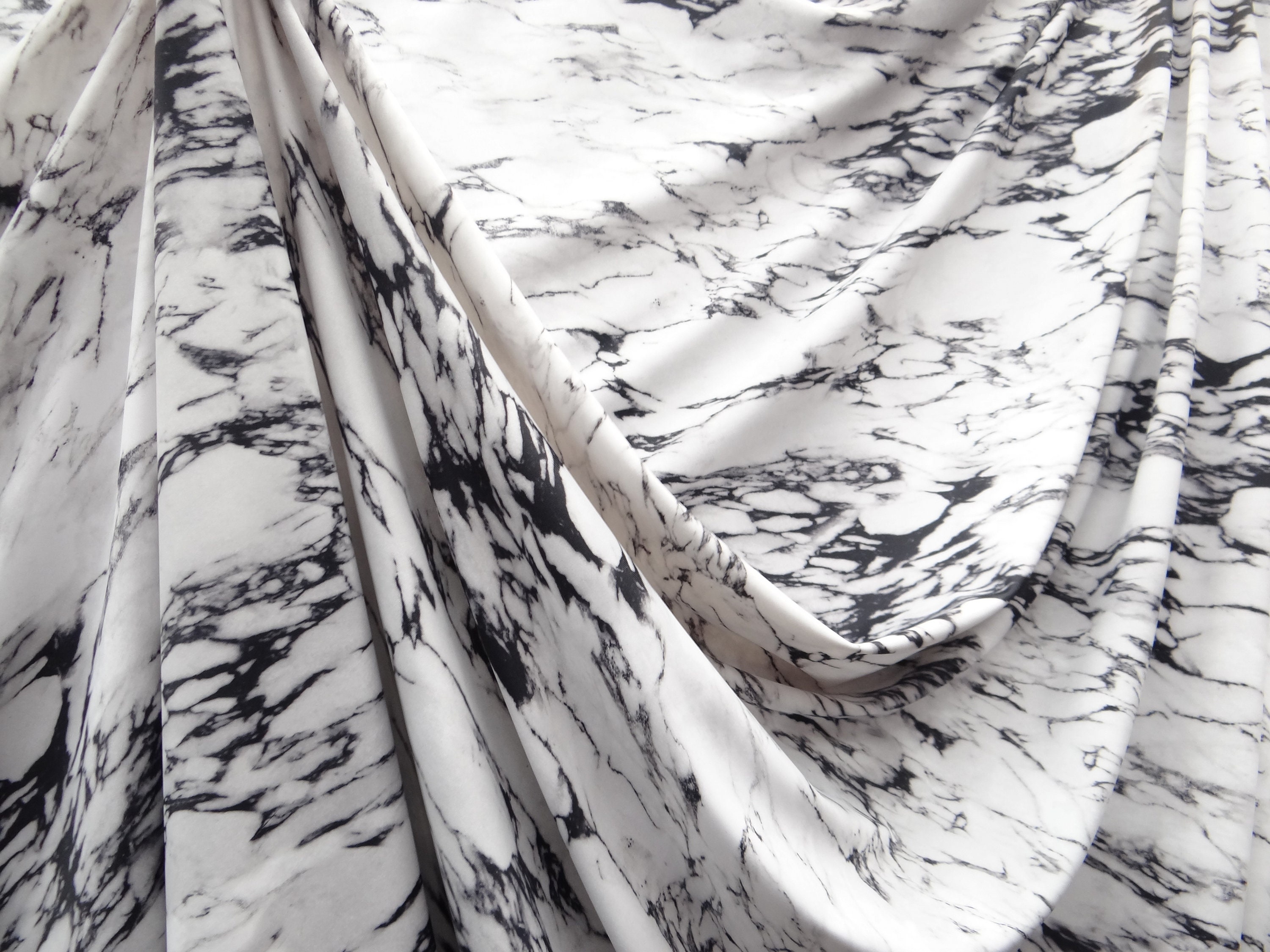 White Marble Black Marble 4 Way Stretch Spandex Sold by the Yard, 58/60 ...