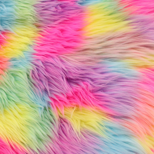 Faux Puff Shag Fur || Pastel Patchwork| Pink, Blue, Purple, Yellow, Green   || Sold by the Yard, 58"/60" Wide, Ships Worldwide