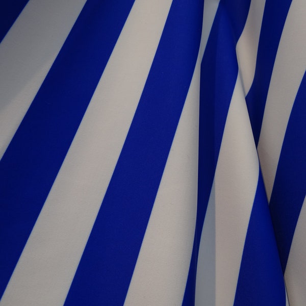 Royal Blue and White 1" Stripes  || 4 Way Stretch Spandex || Sold by the Yard, 58"/60" Wide, 4 Way Stretch Fabric, Ships Worldwide