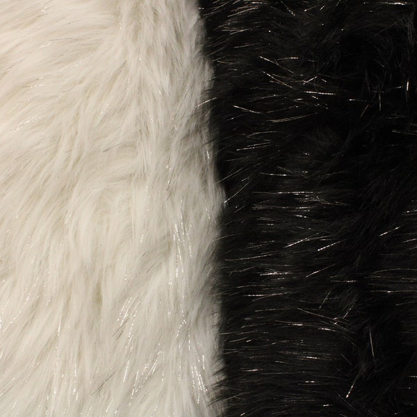 Tinsel Faux Shag Fur || Silver Tinsel Fur || White, Black, Silver  || Sold by the Yard, 58"/60" Wide, Ships Worldwide