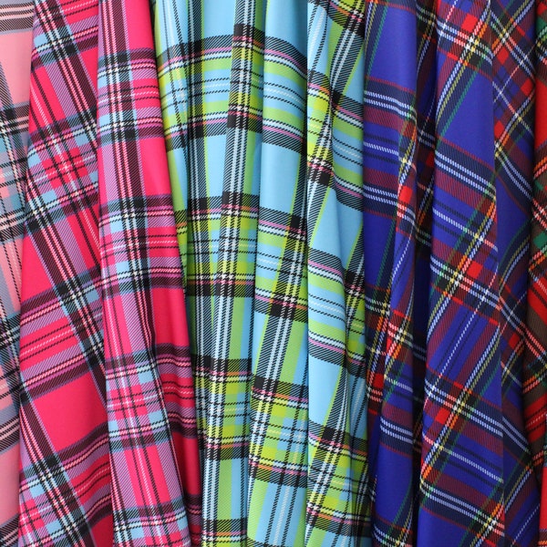Tartan Plaid || Classic Plaid || Christmas || Red Blue Pink || Spandex || Sold by the Yard 58"/60" Wide 4 Way Stretch Fabric Ships Worldwide