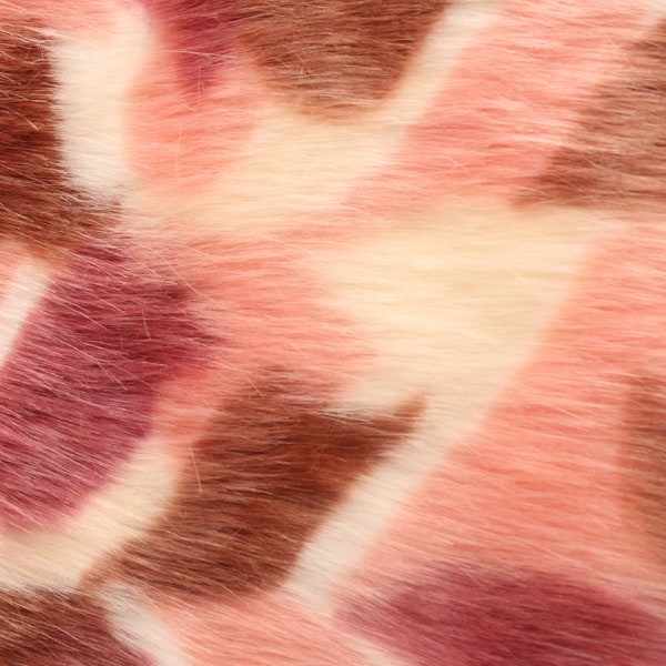 Abstract Patchwork Faux Feathered Fur || Strawberry Shortcake || White, Raspberry, Pink || Sold by the Yard, 58"/60" Wide, Ships Worldwide