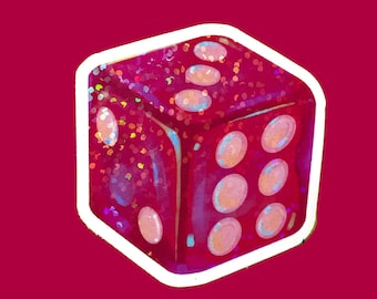 Holographic pink dice sticker, cute girly sticker, waterproof sticker for laptop or water bottle