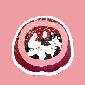 Tuxedo cat sticker, funny cat in a box sticker for cat mom, waterproof sticker for laptop or water bottle
