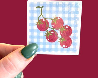 Holographic gingham tomato sticker, cute retro sticker, girly waterproof sticker for laptop or water bottle