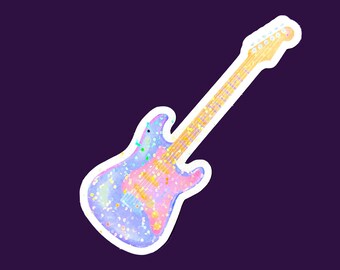 Holographic guitar sticker, cute girly sticker, waterproof sticker for laptop or water bottle