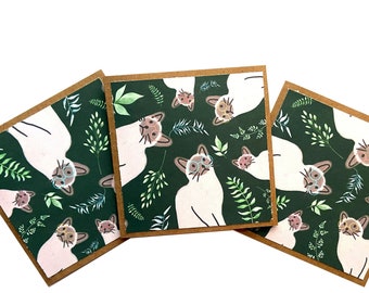 Mini cat notecards, cat and plant notecards, cat stationary, mini notecards with envelopes, mini thank you cards for small business
