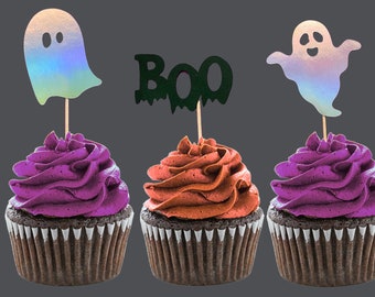 Halloween cupcake toppers, cute ghost cupcake toppers, Halloween party decorations, spooky cupcake picks